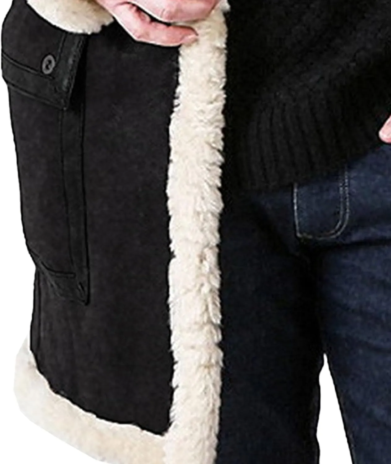 Maiyifu-GJ Men's Fleece Lined PU Leather Jacket Faux Fur Lapel Collar Trench Coat Heavyweight Warm Winter Thicken Overcoat