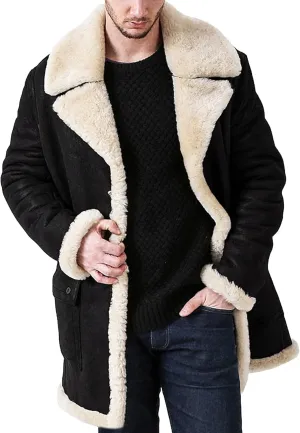 Maiyifu-GJ Men's Fleece Lined PU Leather Jacket Faux Fur Lapel Collar Trench Coat Heavyweight Warm Winter Thicken Overcoat