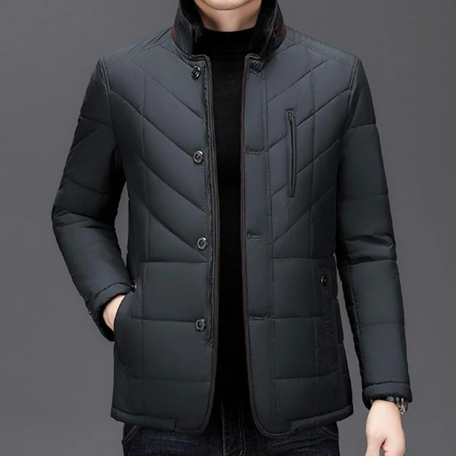 Maiyifu-GJ Men's Lightweight Jackets Windbreaker Thicken Winter Warm Padded Jacket Windproof Quilted Down Coat Outerwear