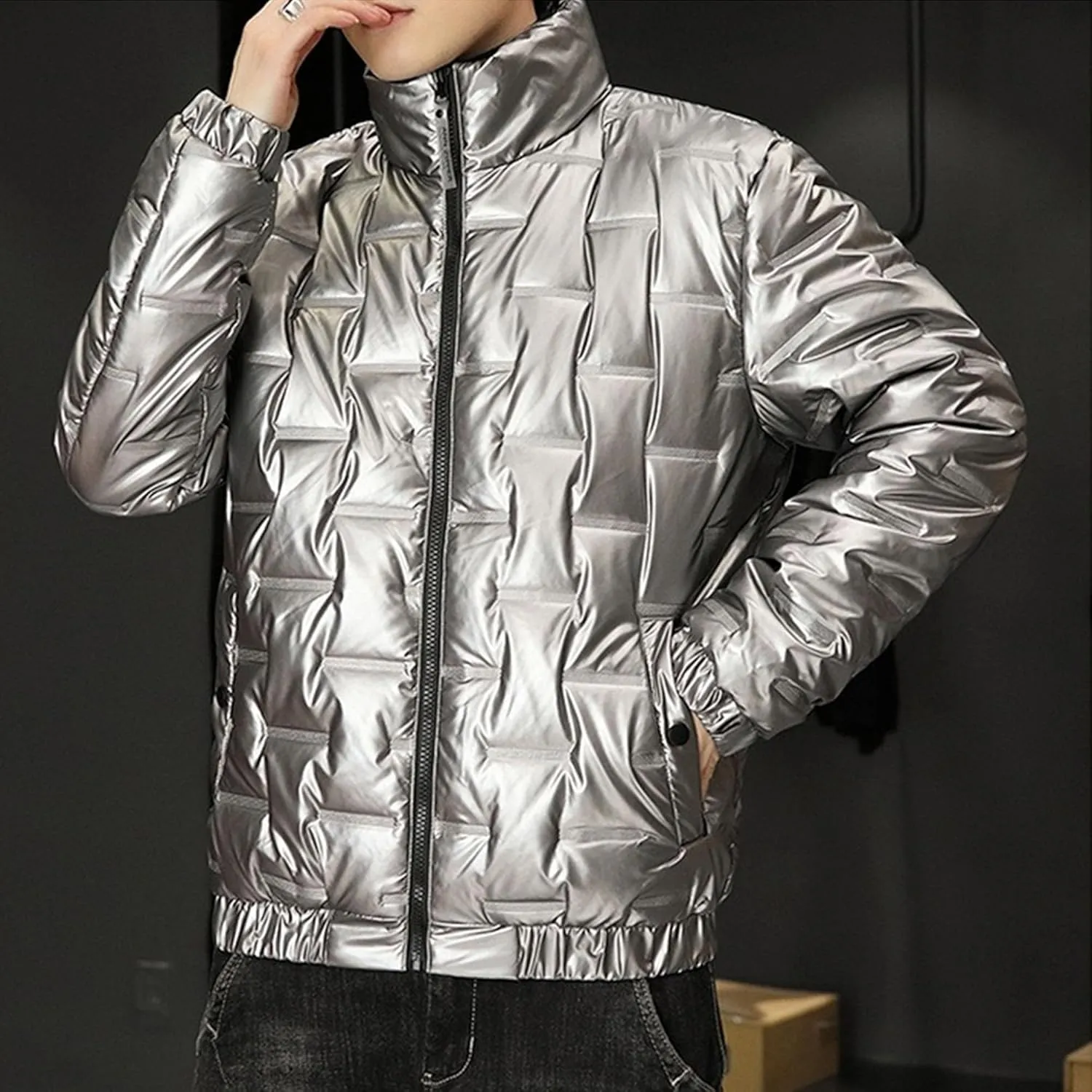 Maiyifu-GJ Men's Lightweight Puffer Jacket Thicken Warm Winter Coat Windbreaker Quilted Down Jackets Padded Outerwear