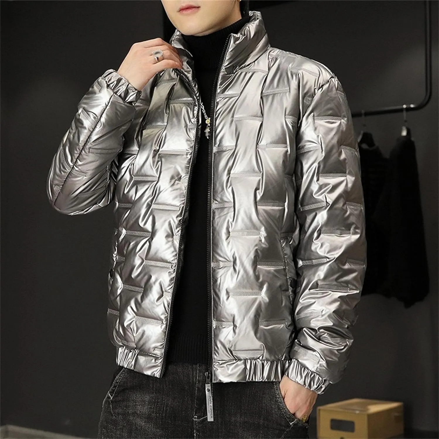 Maiyifu-GJ Men's Lightweight Puffer Jacket Thicken Warm Winter Coat Windbreaker Quilted Down Jackets Padded Outerwear