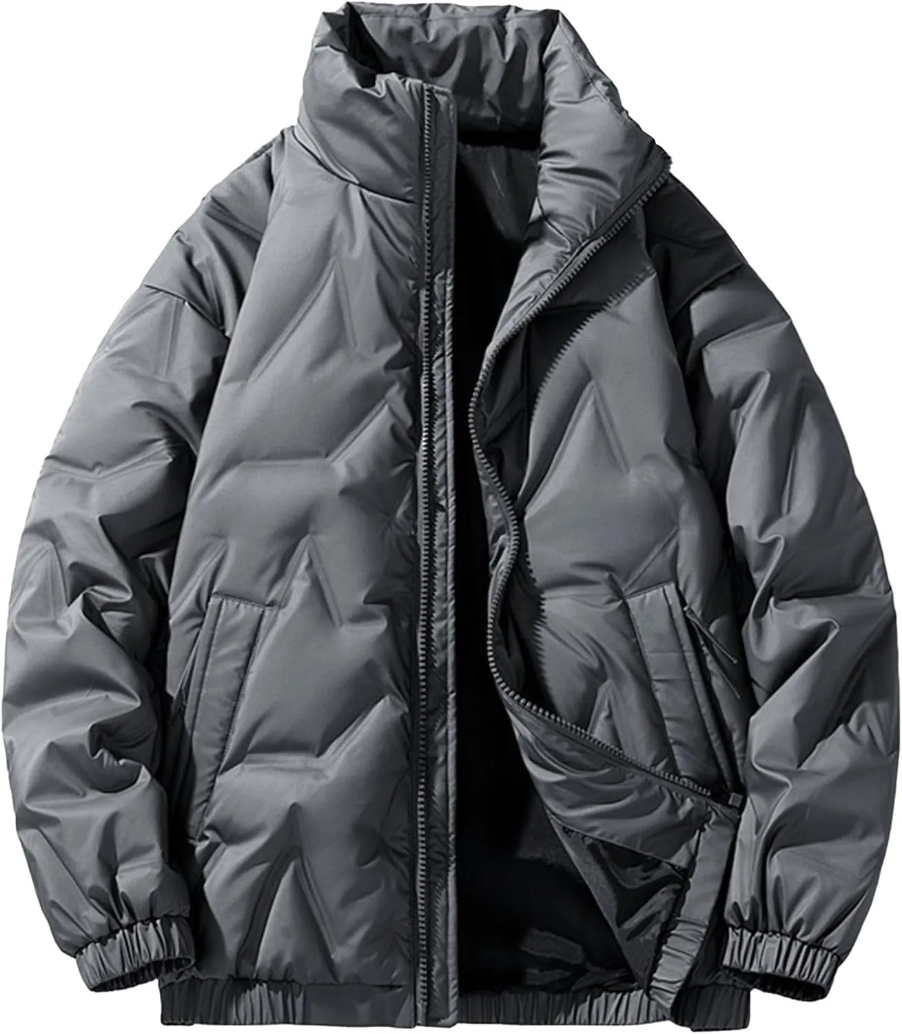 Maiyifu-GJ Men's Quilted Puffer Jacket Thickened Windproof Winter Jackets Lightweight Warm Padded Coat Outerwear Windbreaker