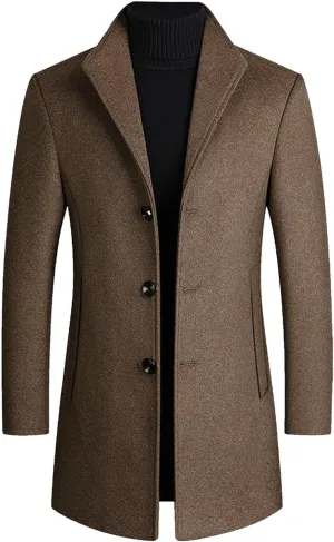 Maiyifu-GJ Mens Single Breasted Business Trench Overcoat Stylish Long Wool Blend Slim Coat Notch Lapel Windbreaker Jacket