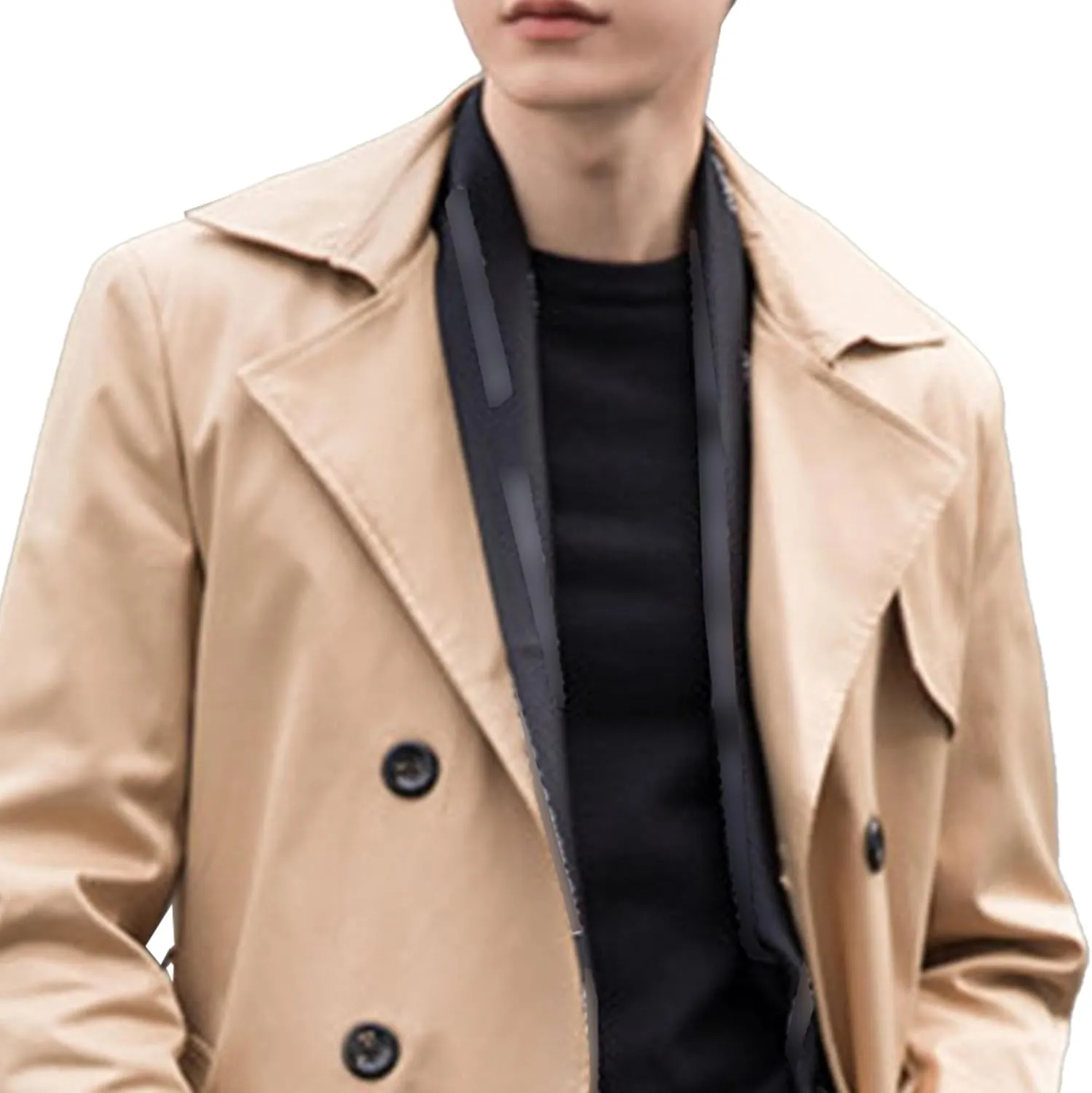 Maiyifu-GJ Mens Spring Fall Windbreaker Trench Coat Slim Double Breasted Belted Lapel Long Jacket Casual Windproof Overcoat