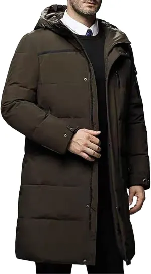 Maiyifu-GJ Men's Winter Down Coats Long Hooded Padded Puffer Jacket Windproof Thickened Warm Parka Coats Windbreaker