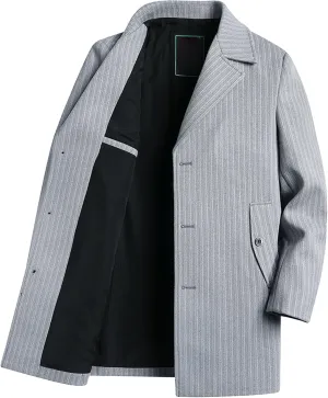 Maiyifu-GJ Men's Winter Wool Blend Coat Stylish Business Long Trench Overcoat Notched Lapel Slim Fit Quilted Lined Coat