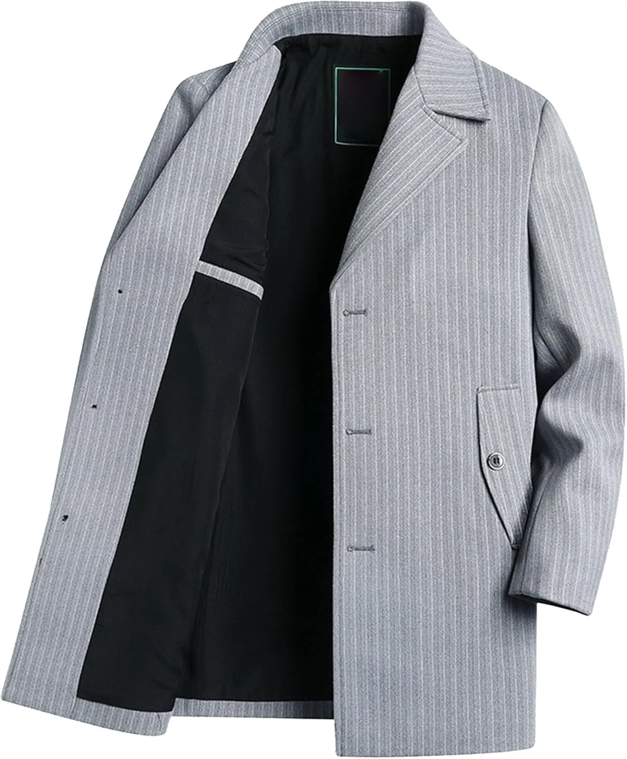 Maiyifu-GJ Men's Winter Wool Blend Coat Stylish Business Long Trench Overcoat Notched Lapel Slim Fit Quilted Lined Coat