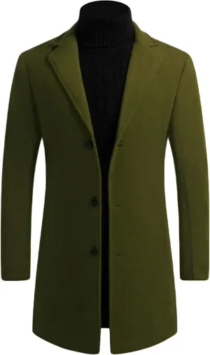 Maiyifu-GJ Men's Wool Blend Long Jackets Casual Business Slim Fit Pea Coats Mid-Length Notched Collar Trench Coat Overcoat