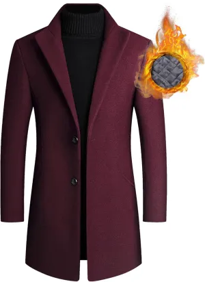 Maiyifu-GJ Wool Blend Coat for Men Slim Single Breasted Business Trench Overcoat Warm Winter Stylish Mid-Length Jacket
