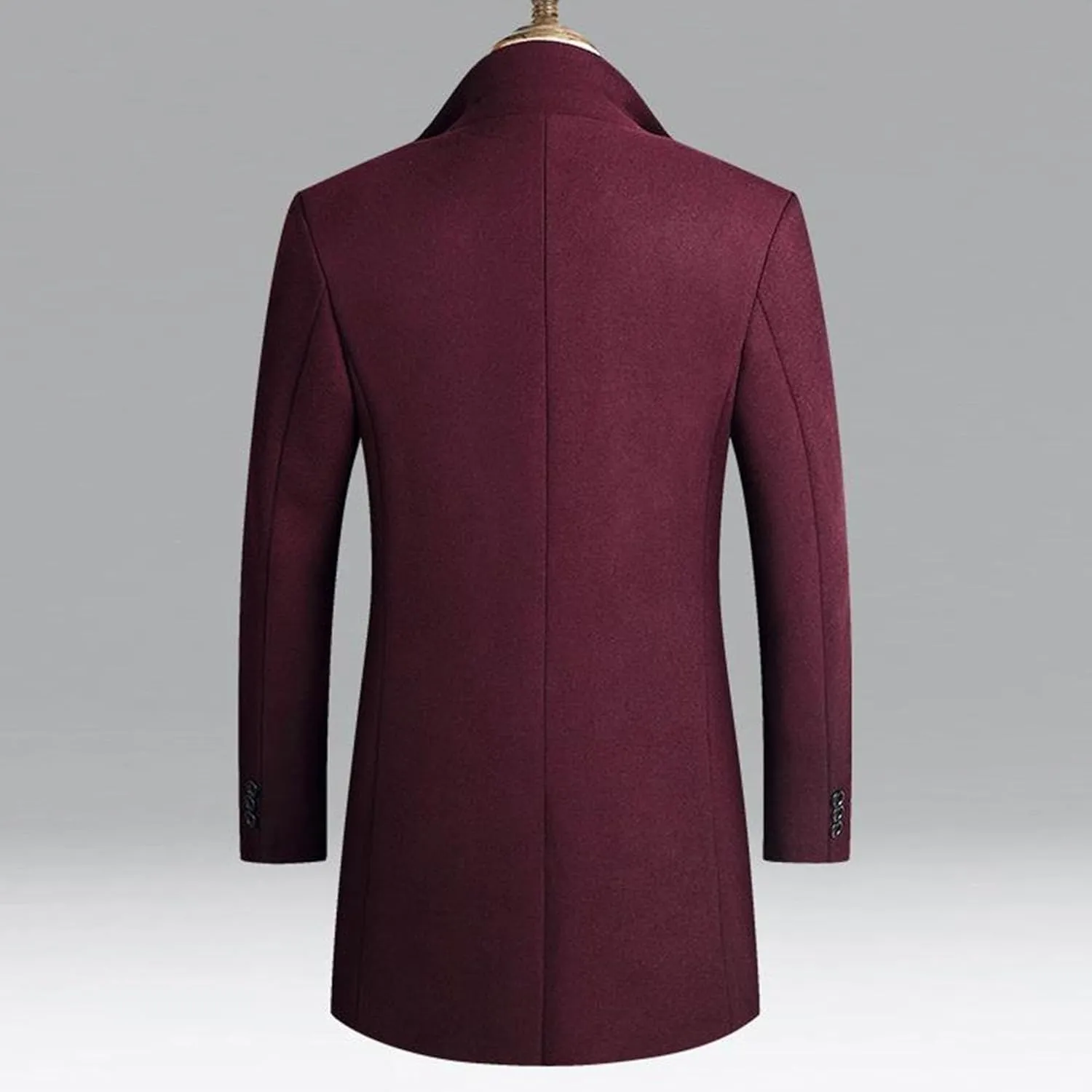 Maiyifu-GJ Wool Blend Coat for Men Slim Single Breasted Business Trench Overcoat Warm Winter Stylish Mid-Length Jacket