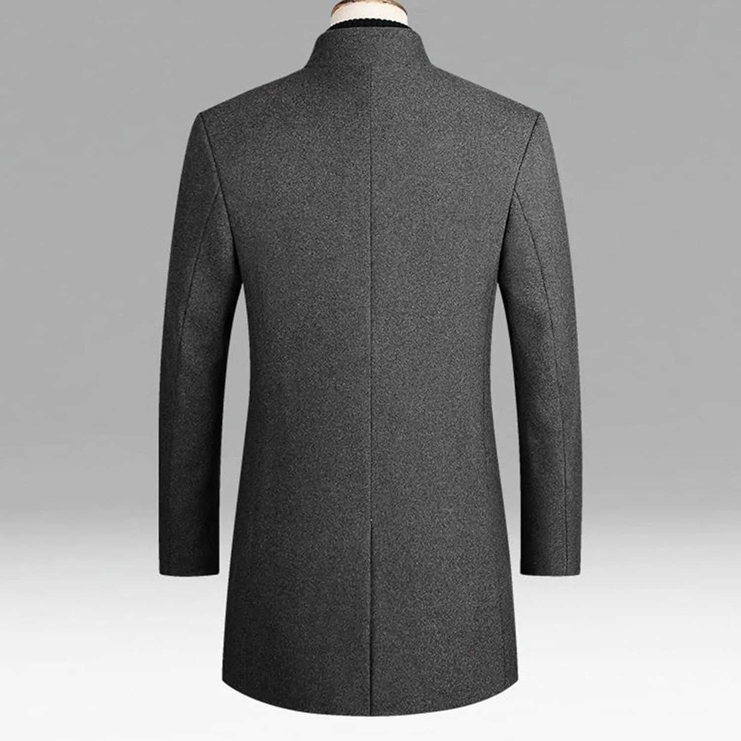 Maiyifu-GJ Wool Blend Coat for Men Slim Single Breasted Business Trench Overcoat Warm Winter Stylish Mid-Length Jacket