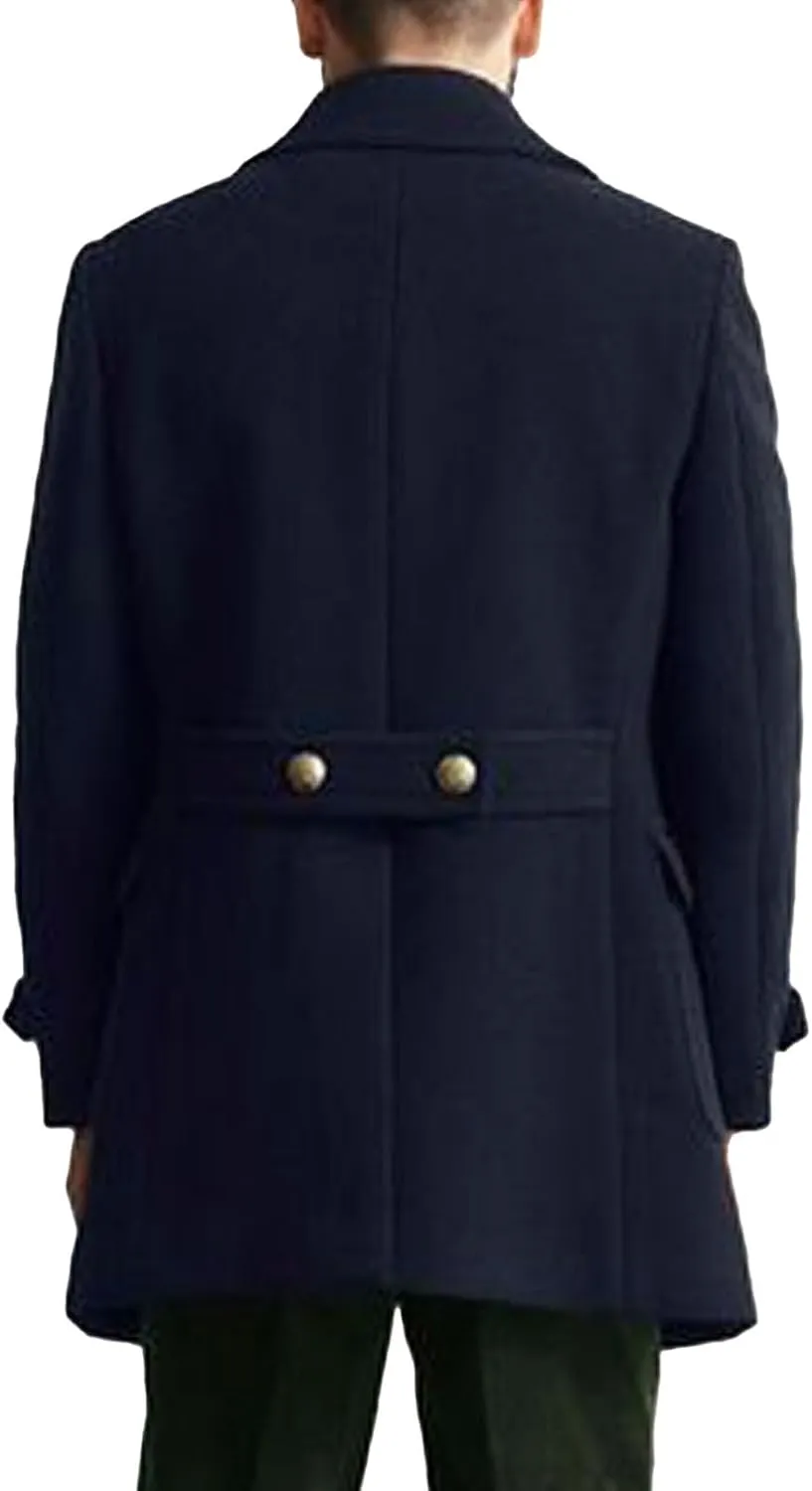 Men Winter Coat Wool Blend Trench Overcoat Lapel Collar Warm Jacket Double Breasted Heavyweight Overcoat with Pocket