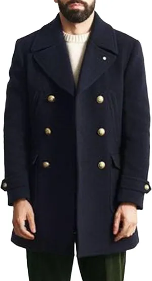 Men Winter Coat Wool Blend Trench Overcoat Lapel Collar Warm Jacket Double Breasted Heavyweight Overcoat with Pocket