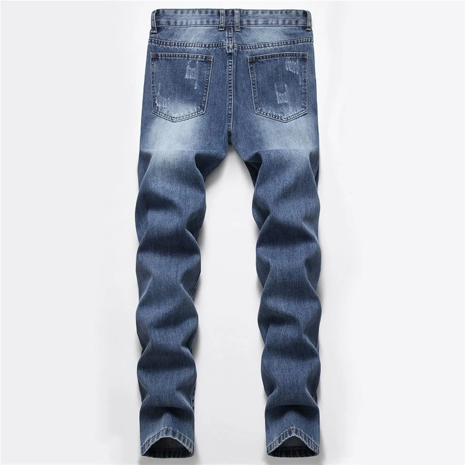 Men's Destroyed Ripped Straight Leg Jeans Distressed Classic Outdoor Denim Pants Vintage Streetwear Jeans Trouser