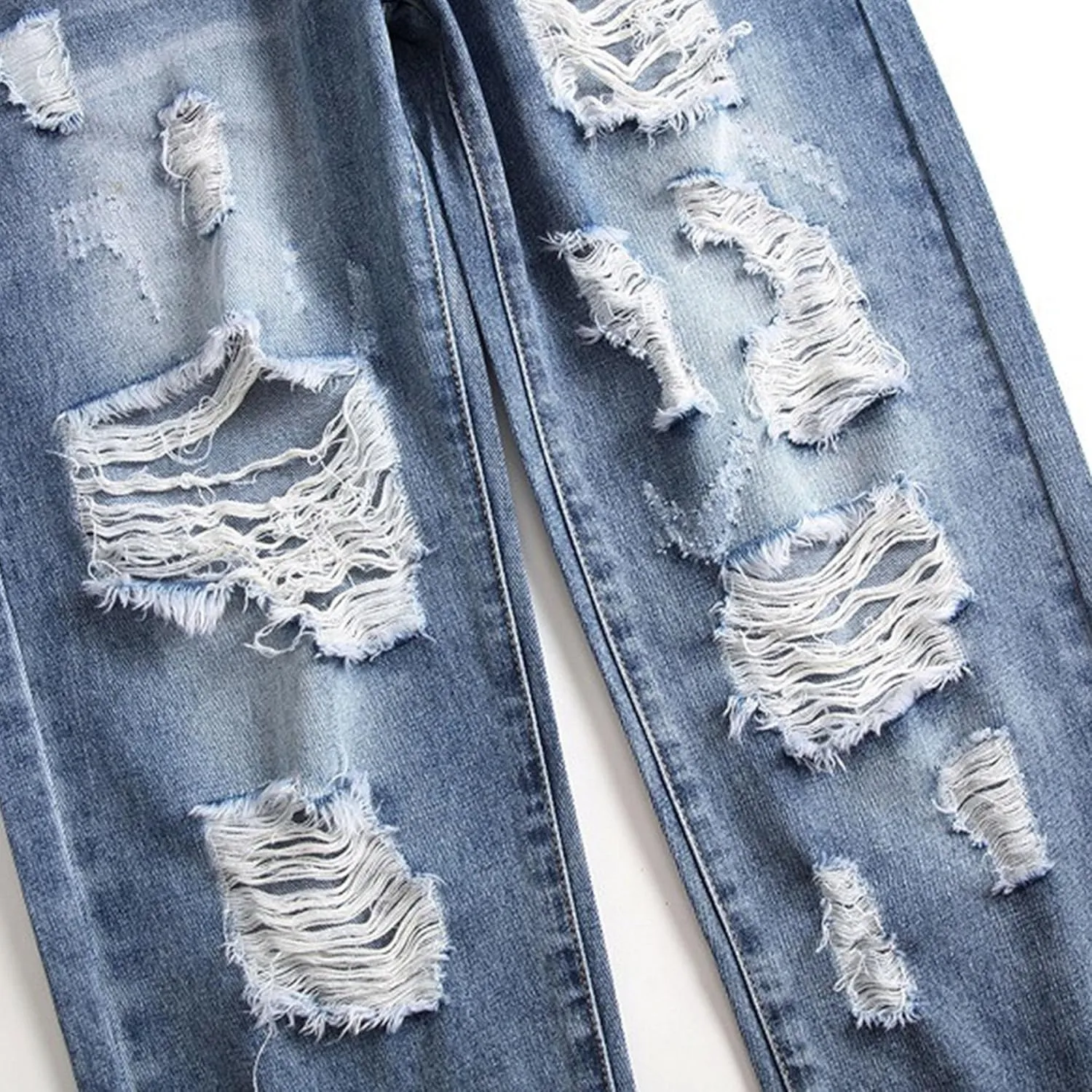 Men's Destroyed Ripped Straight Leg Jeans Distressed Classic Outdoor Denim Pants Vintage Streetwear Jeans Trouser