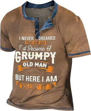 Men's Fashion Shirts 2024 Summer Casual Graphic Print Henley Neck Short Sleeve T Shirt Tee Tops Shirts Tees, S-4XL
