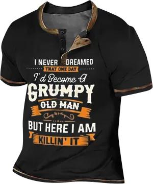 Men's Fashion Shirts 2024 Summer Casual Graphic Print Henley Neck Short Sleeve T Shirt Tee Tops Shirts Tees, S-4XL