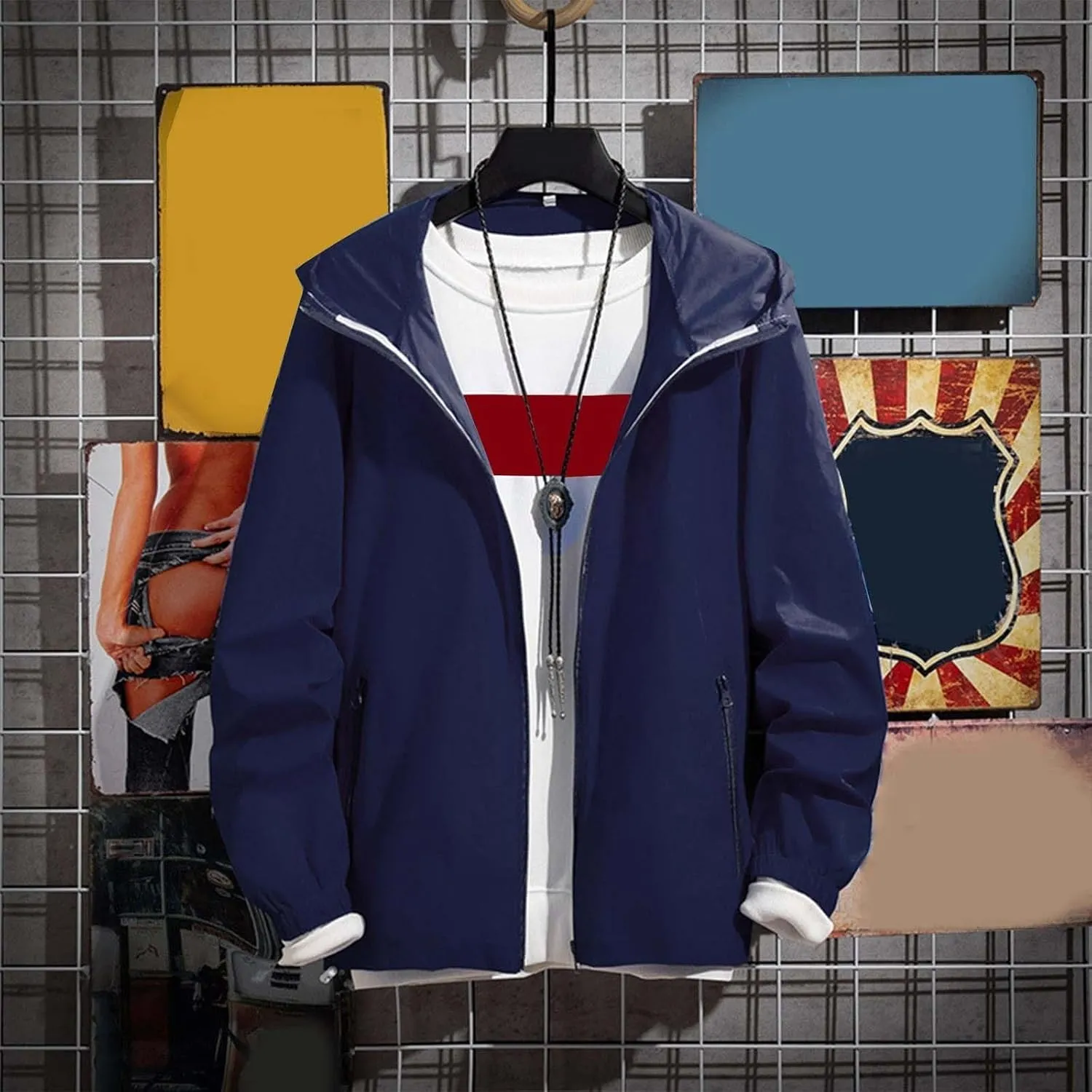 Men's Hoodie Jacket Thin Lightweight Rain Jacket Windproof Fall Casual UV Sun Protection Travel Sportswear