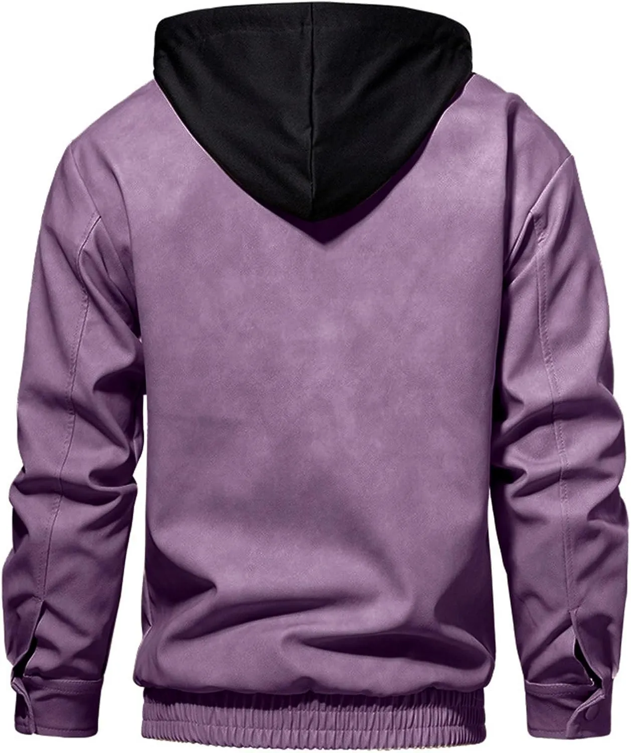 Mens Leather Baseball Uniform Jacket Casual Drawstring Zip Up Fall Coat Fashion Loose Hooded Sweatshirt with Pockets