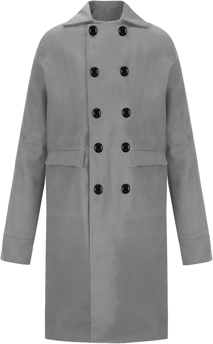 Mens Long Trench Coat Notch Lapel Slim Fit Double Breasted Wool Blend Long Pea Coat Fall Winter Office Warm Overcoat