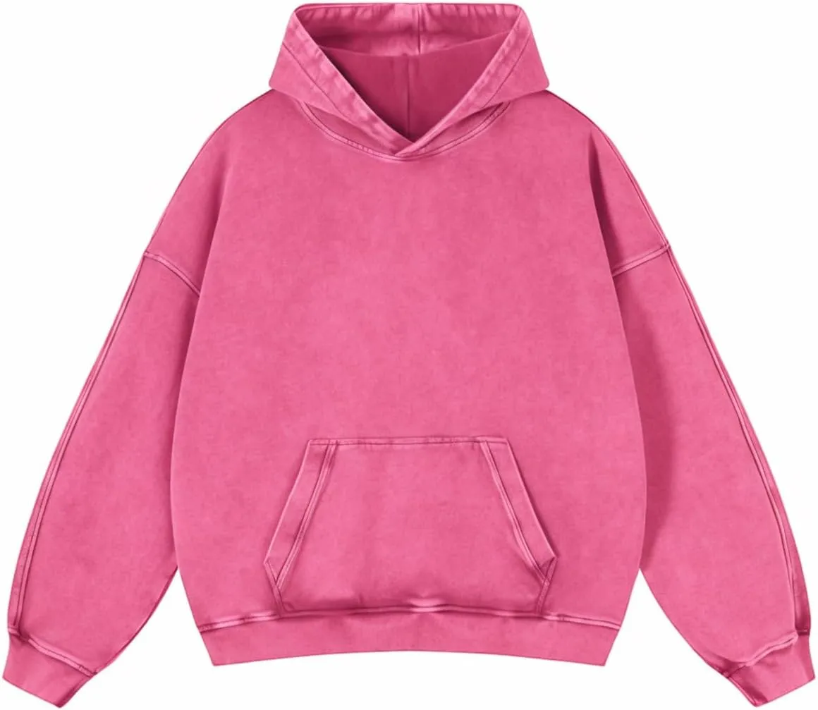 Mens Oversized Hoodies Pullover Women Fall Acid Wash Plain Preppy Hoodie Streetwear Cotton Vintage Hooded Sweatshirt