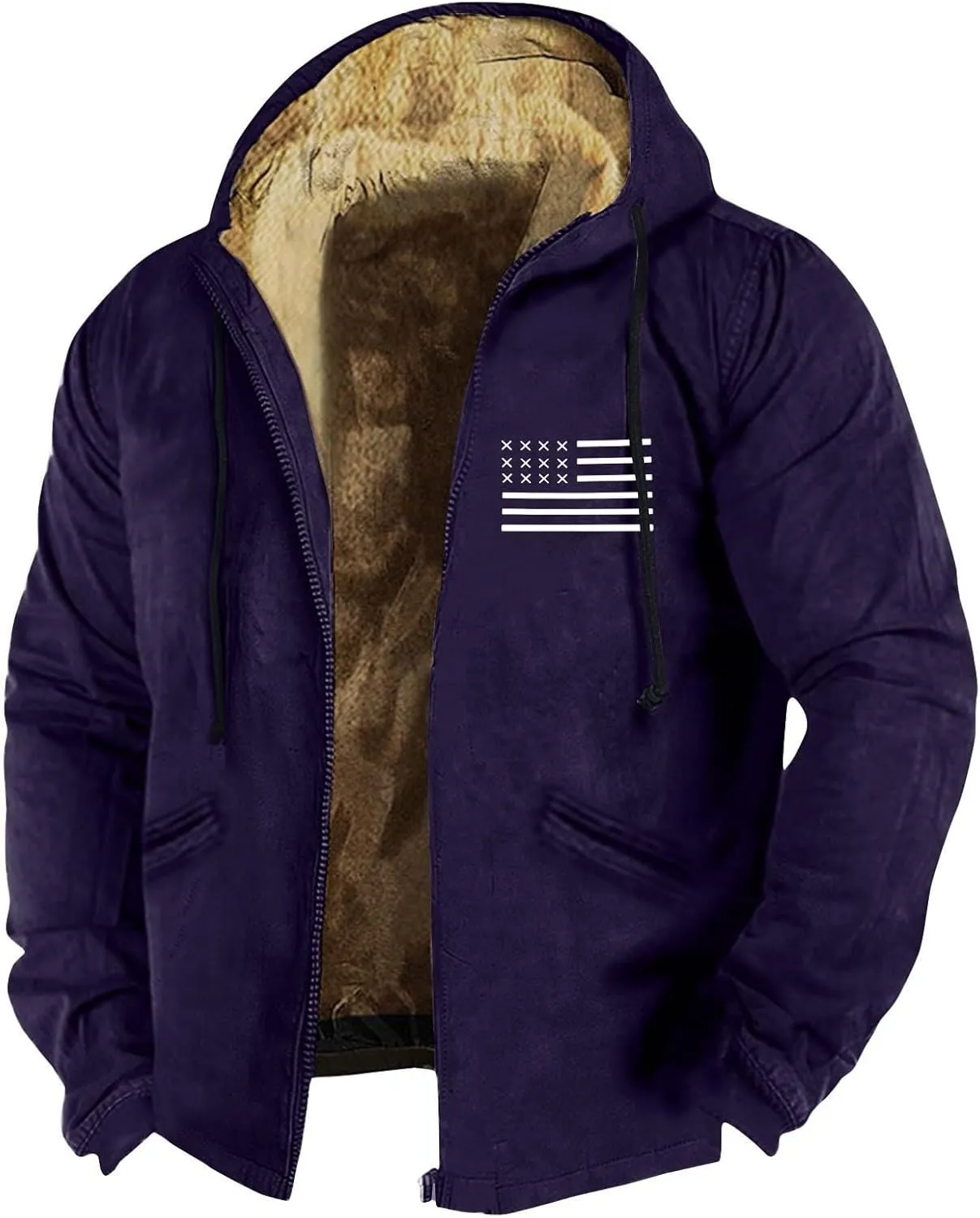 Men's Relaxed Fit Midweight Sherpa-Lined Full-Zip Sweatshirt Fleece Sherpa Lined Winter Wool Heavyweight Sweashirts