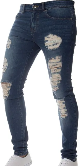 Men's Ripped Jeans  Fashionable Slim Fit Stretch Denim with Patches,Ripped Distressed Destroyed Straight Slim Fit Jeans