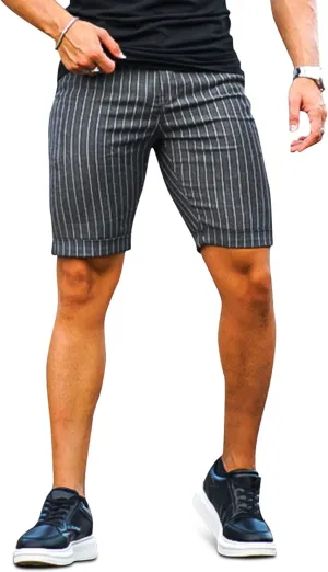 Men's Skinny Fit Chino Shorts Elastic Waist Cotton Twill Flat Front Dress Shorts 9 Inch Inseam