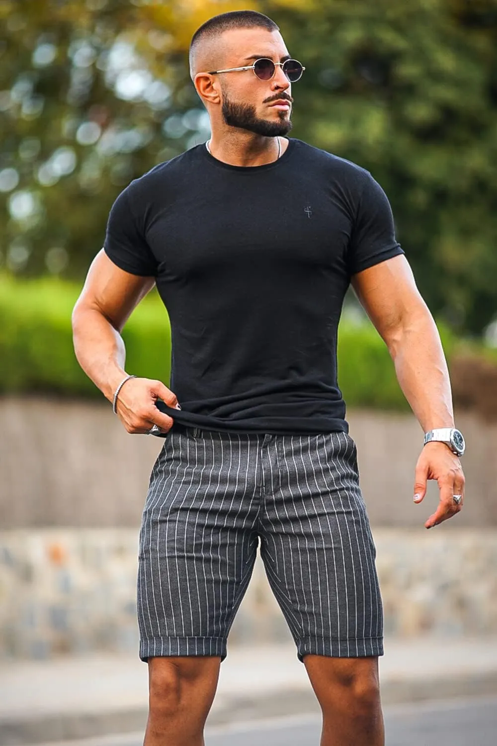 Men's Skinny Fit Chino Shorts Elastic Waist Cotton Twill Flat Front Dress Shorts 9 Inch Inseam