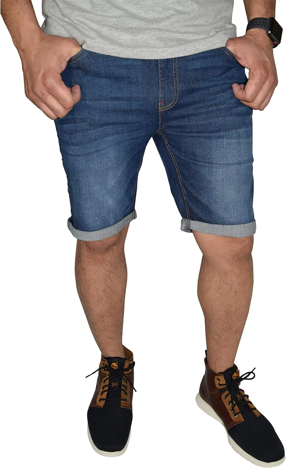 Mens Stretch Denim Chino Shorts Casual Flat Front Slim Fit Super Spandex Jeans Half Pant