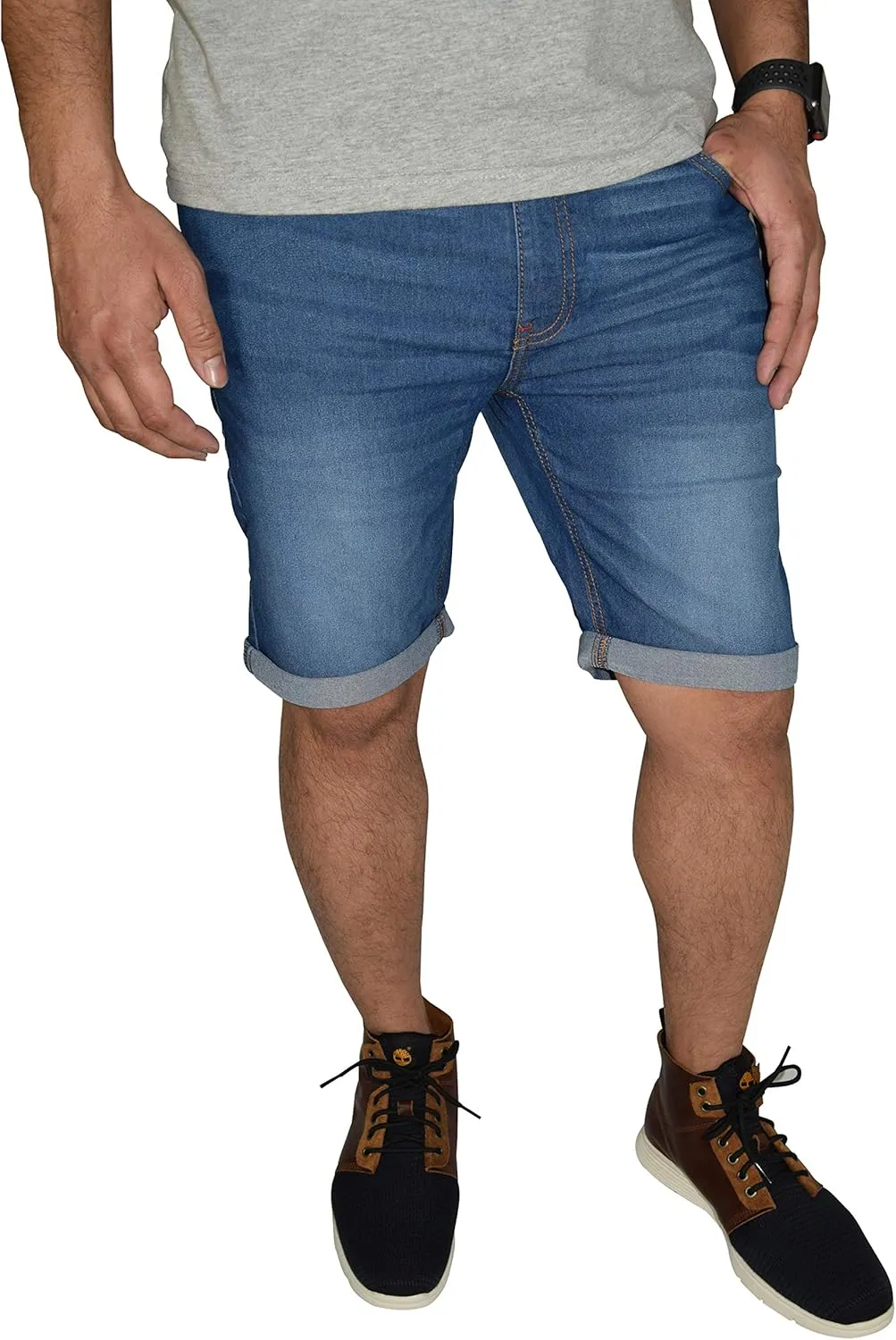 Mens Stretch Denim Chino Shorts Casual Flat Front Slim Fit Super Spandex Jeans Half Pant