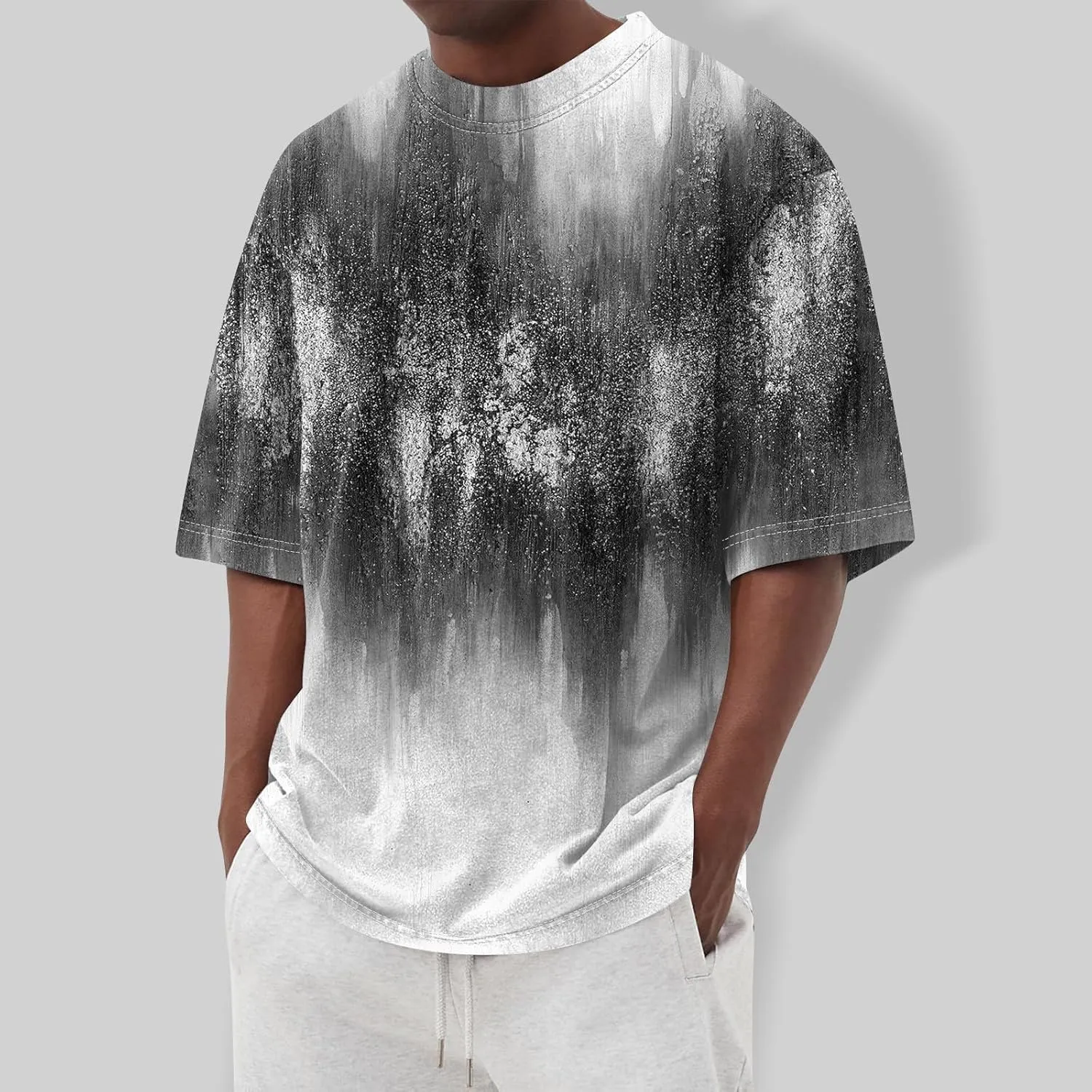 Men's Tie Dye T-Shirt Oversized Gradient Color Short Sleeve T-Shirt Summer Casual Crew Neck Loose Fit Tee Shirts