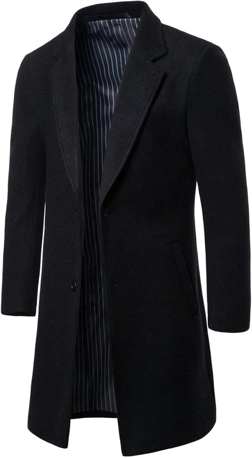 Mens Trench Coats Wool Blend Top Pea Coats Winter Slim Fit Lapel Single Breasted Classic Stylish Business Overcoats