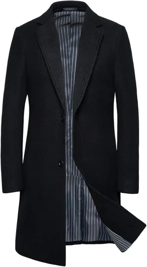 Mens Trench Coats Wool Blend Top Pea Coats Winter Slim Fit Lapel Single Breasted Classic Stylish Business Overcoats