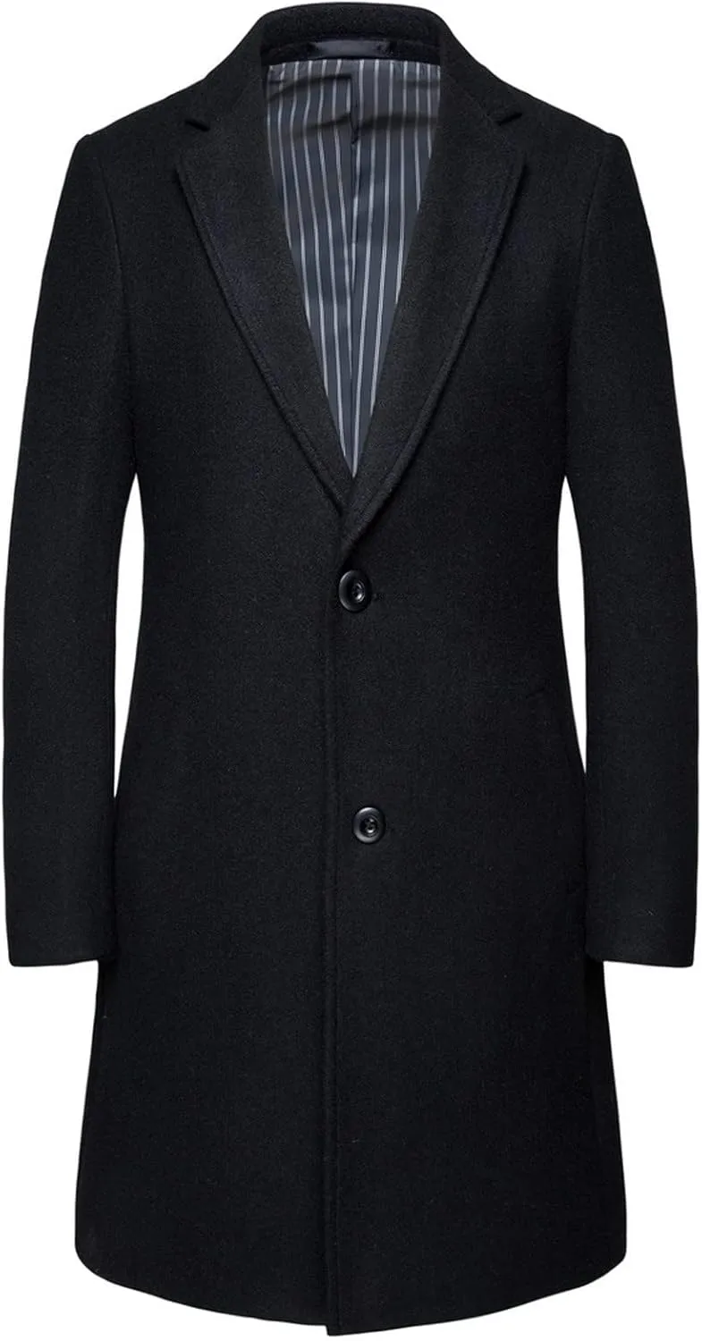 Mens Trench Coats Wool Blend Top Pea Coats Winter Slim Fit Lapel Single Breasted Classic Stylish Business Overcoats