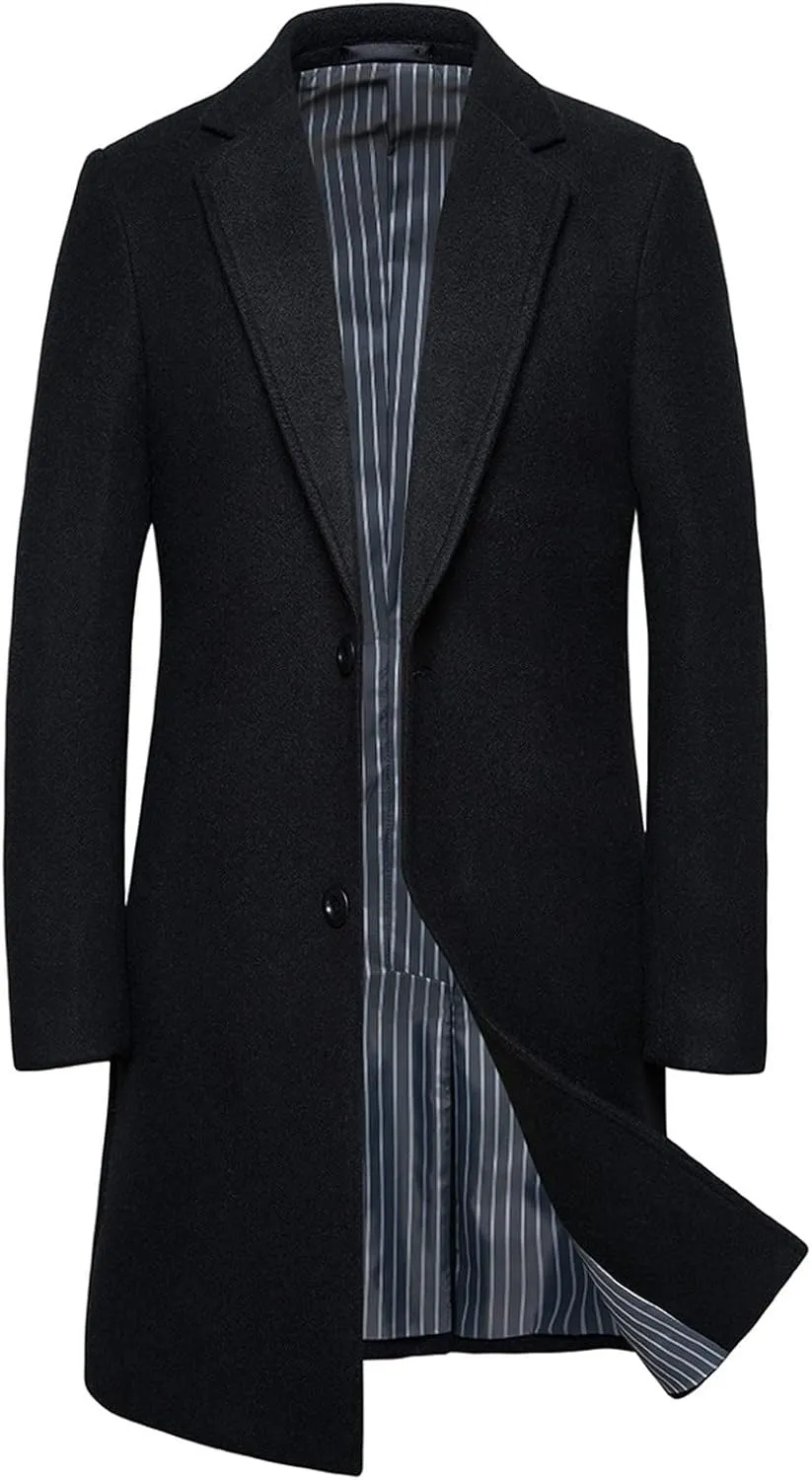 Mens Trench Coats Wool Blend Top Pea Coats Winter Slim Fit Lapel Single Breasted Classic Stylish Business Overcoats