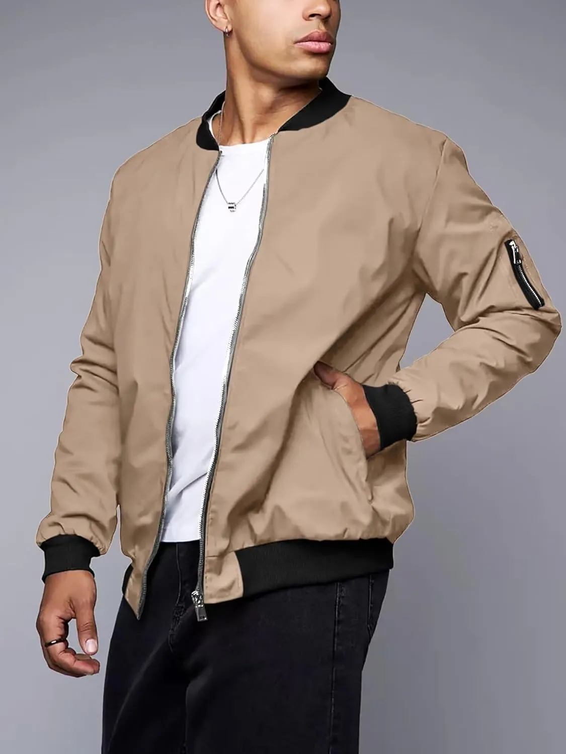 Men's Windbreaker Bomber Jackets Lightweight Water-Resistant Windproof Spring Fall Winter Stylish Jackets