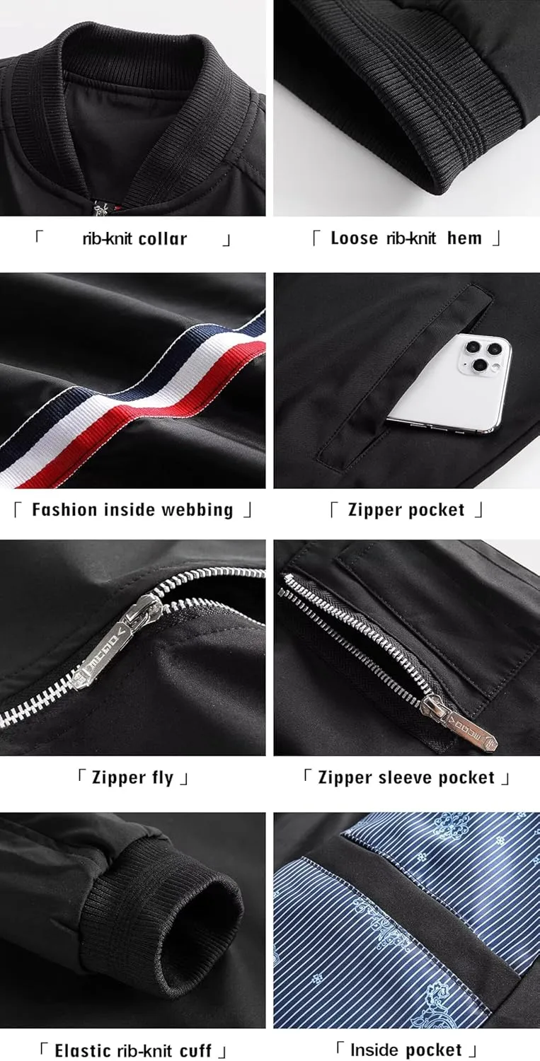 Men's Windbreaker Bomber Jackets Lightweight Water-Resistant Windproof Spring Fall Winter Stylish Jackets
