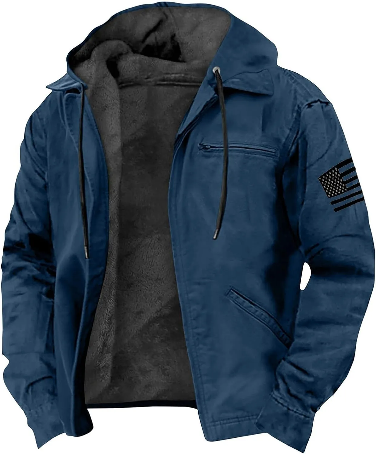 Men's Winter Zip Up Hoodie Relaxed Fit Midweight Sherpa Fleece Sweatshirt Warm Thick Heavyweight Coats