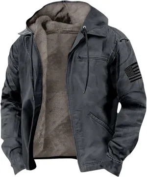 Men's Winter Zip Up Hoodie Relaxed Fit Midweight Sherpa Fleece Sweatshirt Warm Thick Heavyweight Coats