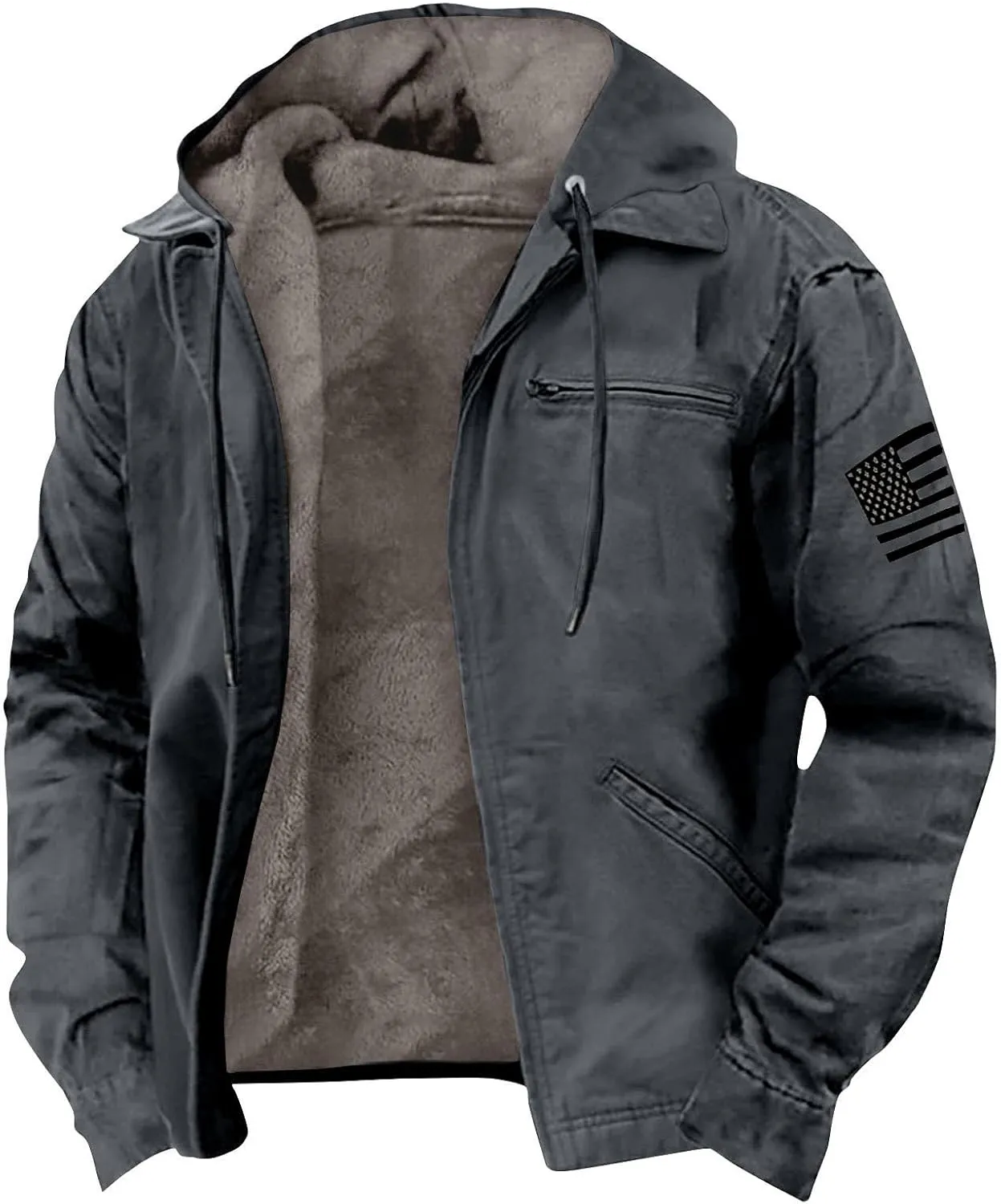 Men's Winter Zip Up Hoodie Relaxed Fit Midweight Sherpa Fleece Sweatshirt Warm Thick Heavyweight Coats