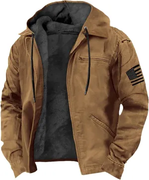 Men's Winter Zip Up Hoodie Relaxed Fit Midweight Sherpa Fleece Sweatshirt Warm Thick Heavyweight Coats
