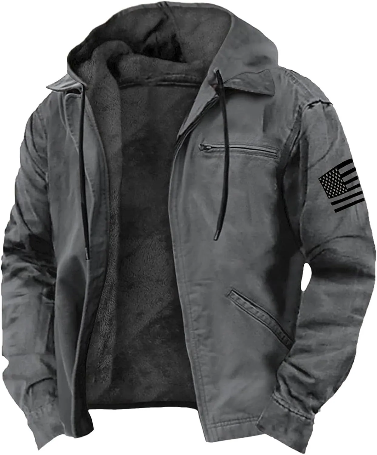 Men's Winter Zip Up Hoodie Relaxed Fit Midweight Sherpa Fleece Sweatshirt Warm Thick Heavyweight Coats