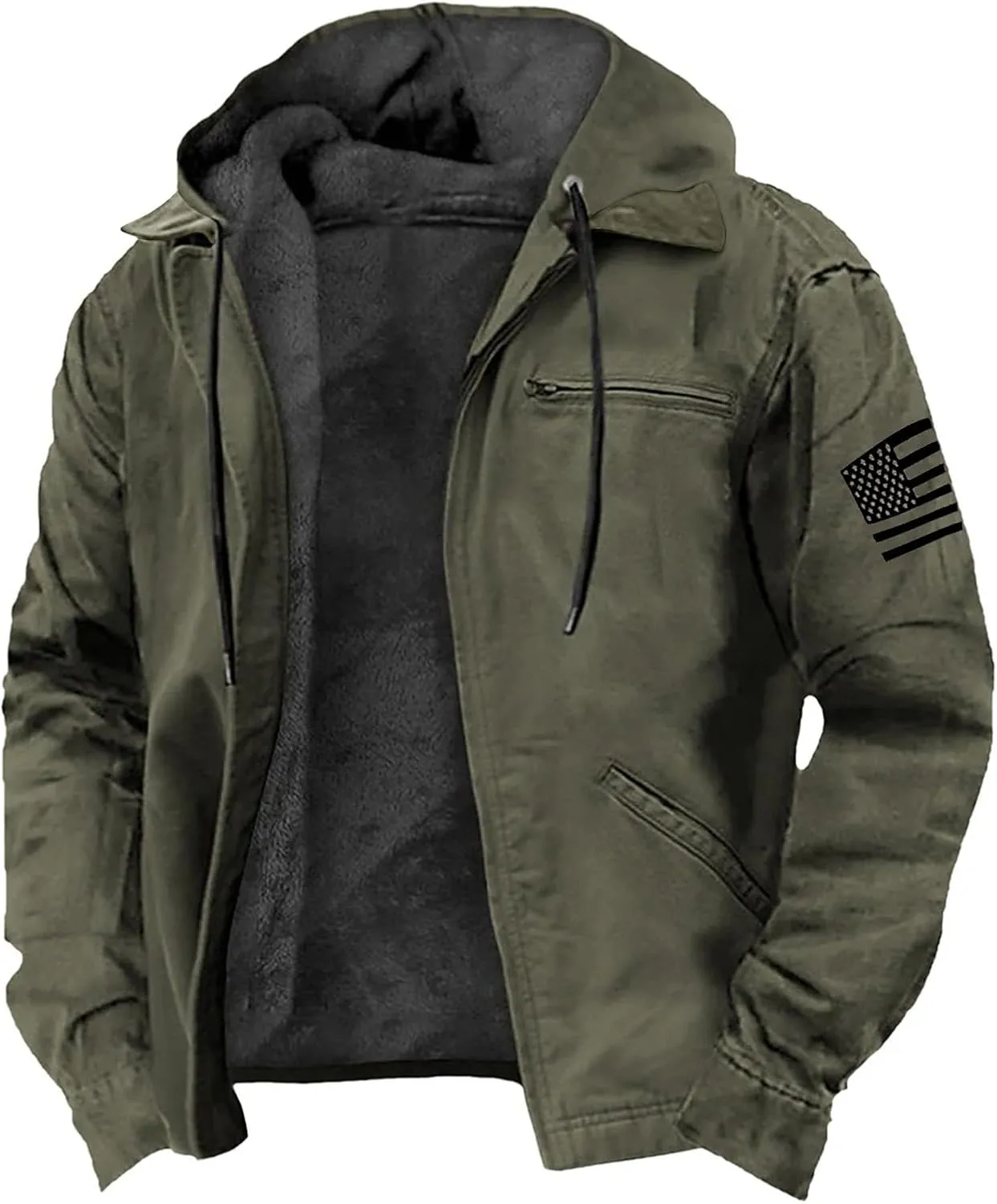 Men's Winter Zip Up Hoodie Relaxed Fit Midweight Sherpa Fleece Sweatshirt Warm Thick Heavyweight Coats