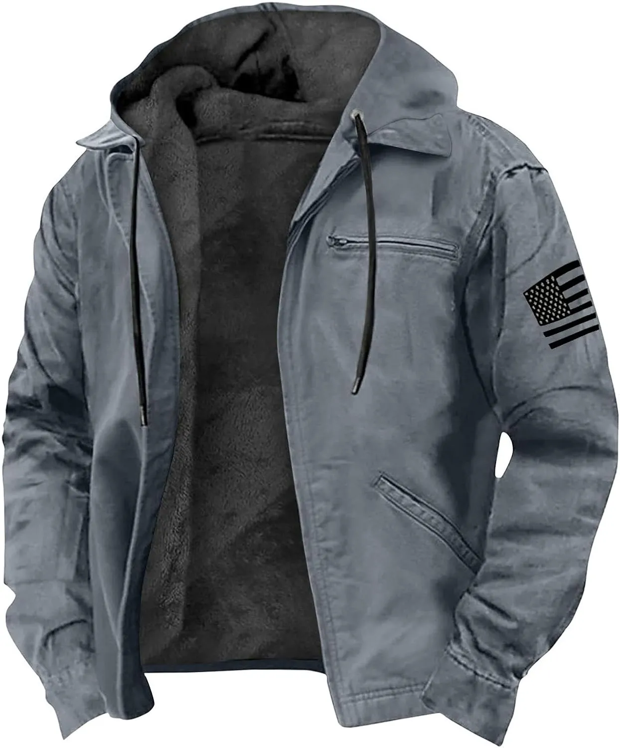 Men's Winter Zip Up Hoodie Relaxed Fit Midweight Sherpa Fleece Sweatshirt Warm Thick Heavyweight Coats