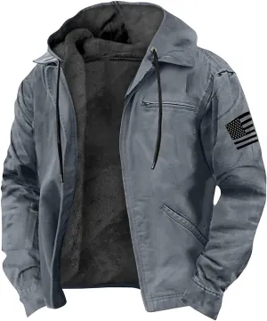 Men's Winter Zip Up Hoodie Relaxed Fit Midweight Sherpa Fleece Sweatshirt Warm Thick Heavyweight Coats