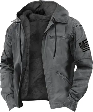 Men's Winter Zip Up Hoodie Relaxed Fit Midweight Sherpa Fleece Sweatshirt Warm Thick Heavyweight Coats