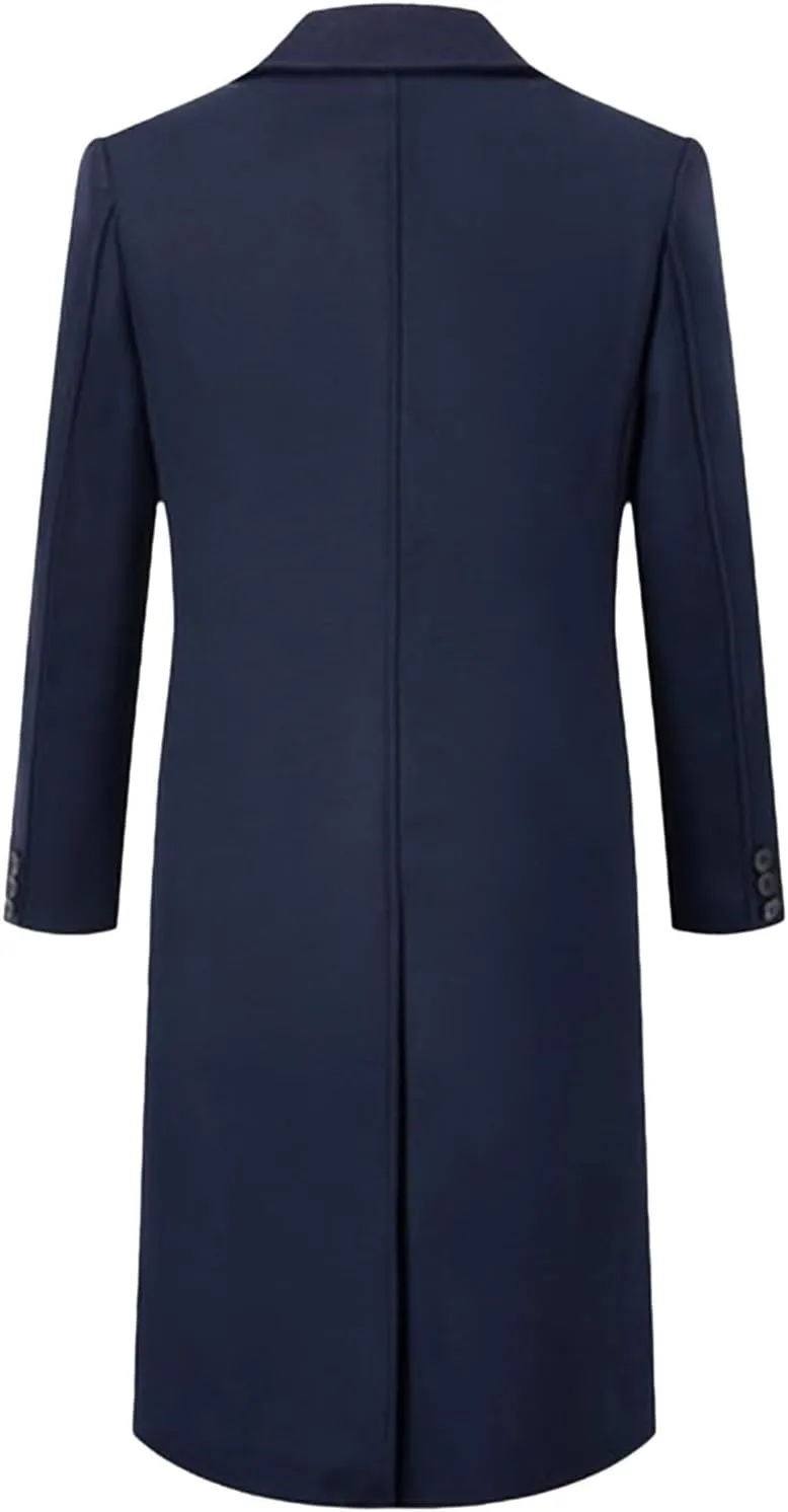 Mens Wool Blend Trench Coat Double Breasted Notched Lapel Casual Long Jacket Windbreaker Overcoats