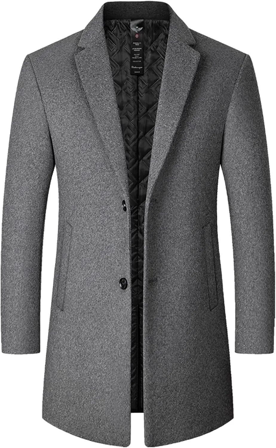 Mens Wool Blend Trench Coat Notched Collar Single Breasted Peacoat Winter Overcoat Windbreaker Jackets