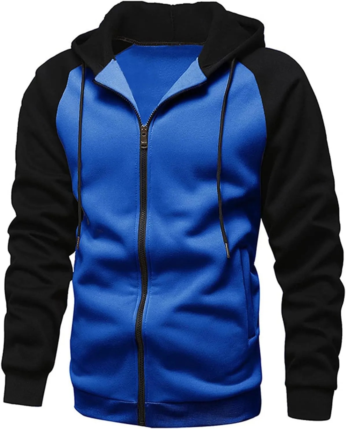 Mmoneyake Men's Zip Up Hoodies Color Block Long Sleeve Casual Sweatshirt Relaxed Fit Hooded Fleece Pullover Basic Jacket Coat